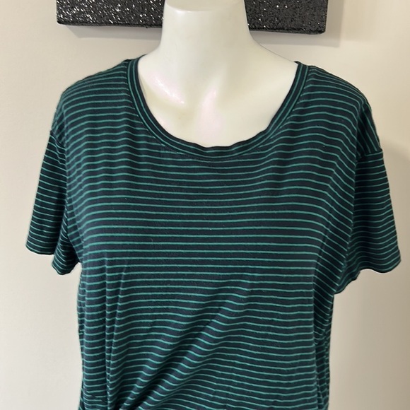 VINCE Classic Stripe Side Tie Dress Green Blue A Line Short Sleeve Sz L - Picture 6 of 12